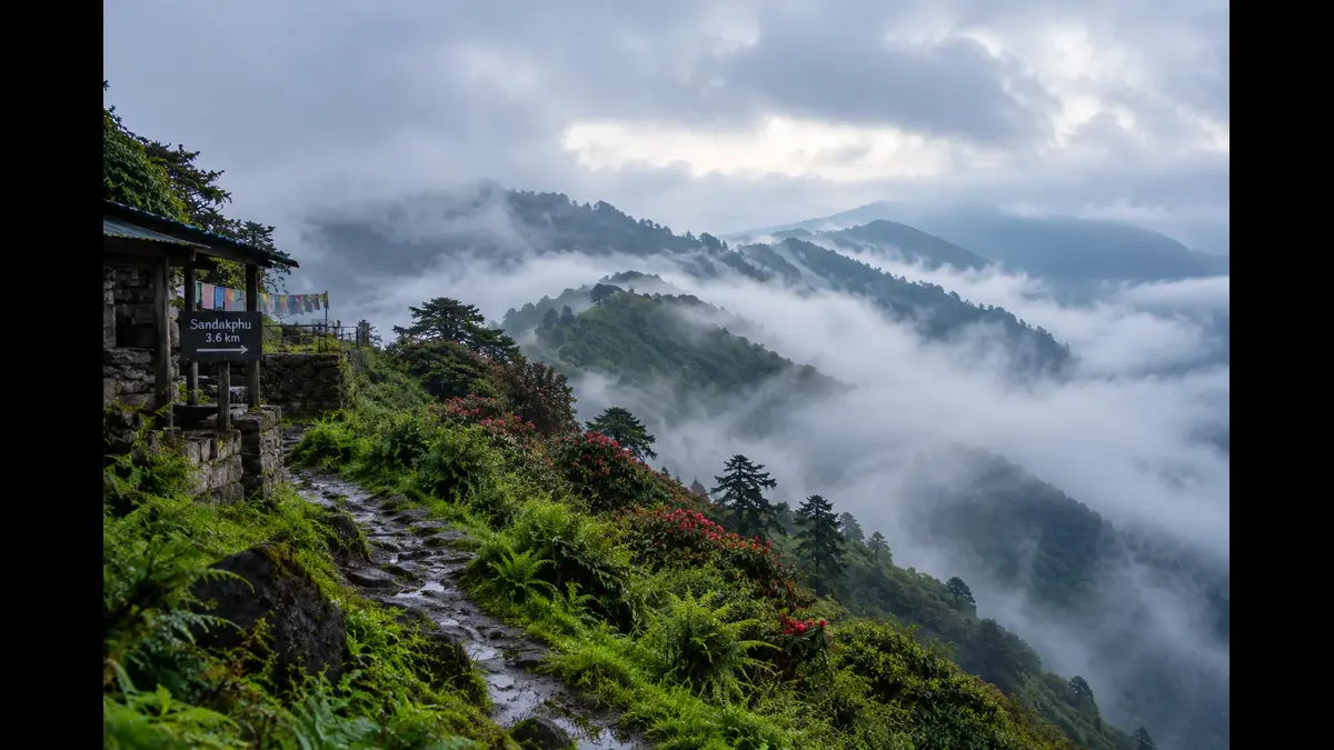 Best time to visit Darjeeling for tea: tea garden rows on a hillside